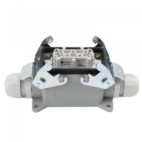 Industriesteckverbinder - Sockelgehäuse seitlicher Eingang + Buchse 10 Polig 16A - Metall - Kopie